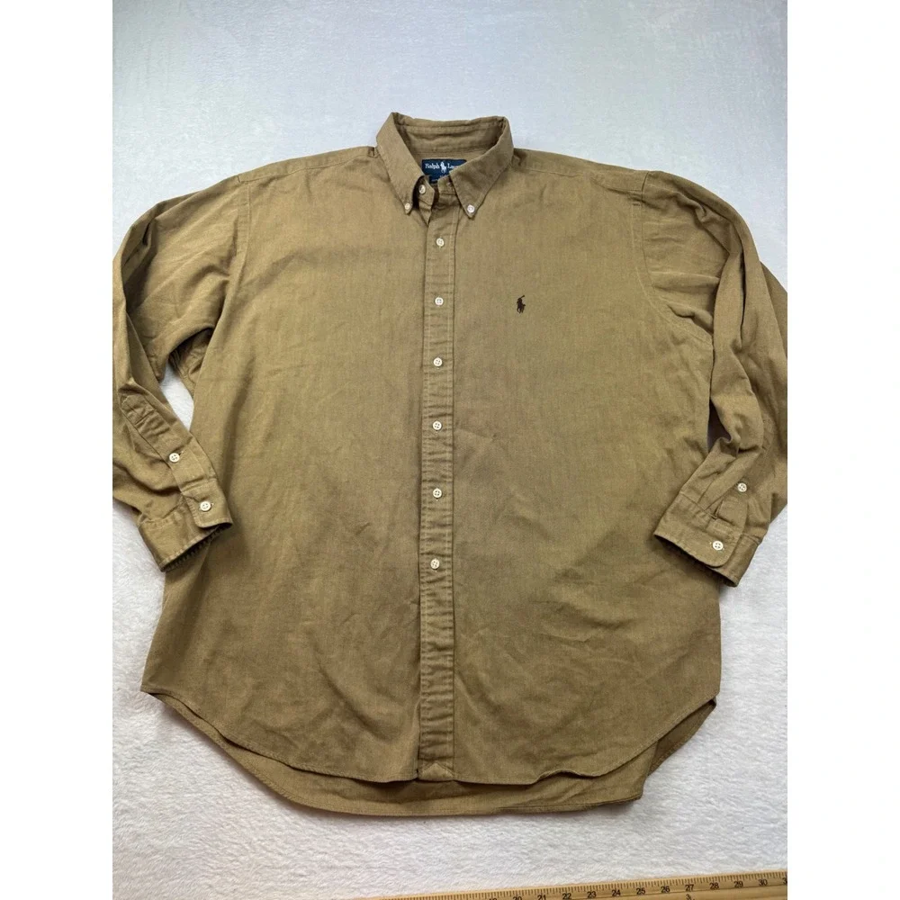 Polo Ralph Lauren Blake Shirt Mens XL Khaki Tan 100% Two-Ply Cotton Long Sleeve
